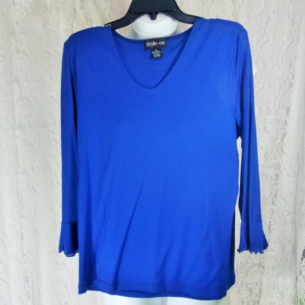 Style & Co V-Neck Knit Top  Sapphire Blue NWOT